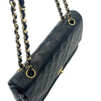 CHANEL シャネル マトラッセ 25 ココマーク ダブルフラップ ダブルチェーン ショルダーバッグ ラムスキン ブラック ゴールド金具 ★ギャラ付★
