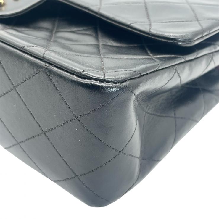 CHANEL シャネル マトラッセ 25 ココマーク ダブルフラップ ダブルチェーン ショルダーバッグ ラムスキン ブラック ゴールド金具 ★ギャラ付★