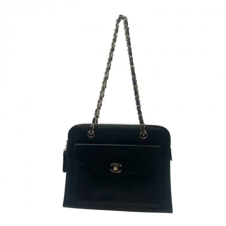 CHANEL シャネル チェーントートバッグ ショルダーバッグ キャビアスキン ココマーク ブラック ゴールド金具 ★美品★