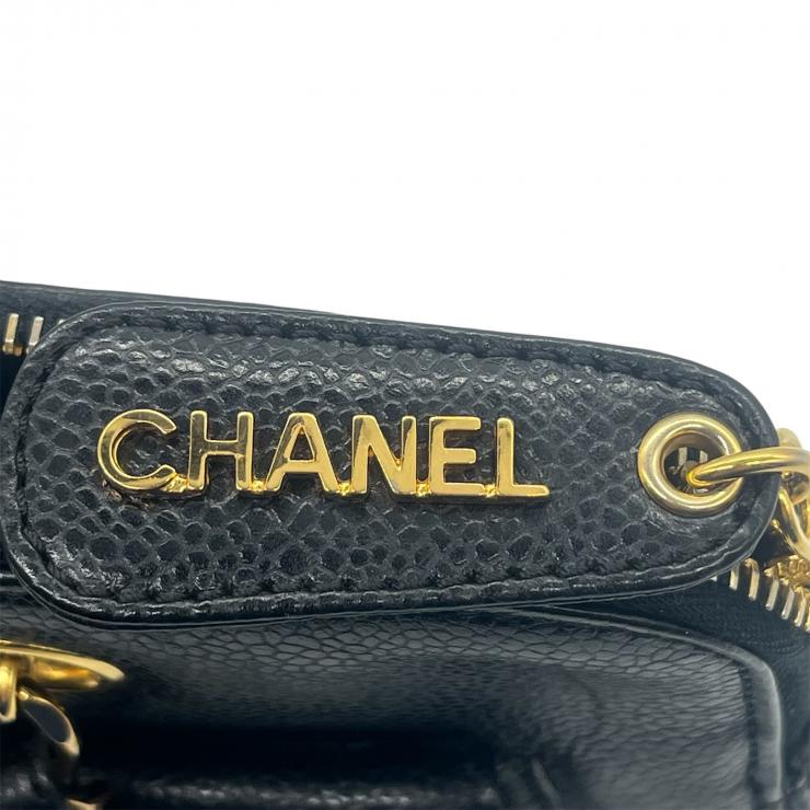 CHANEL シャネル チェーントートバッグ ショルダーバッグ キャビアスキン ココマーク ブラック ゴールド金具 ★美品★