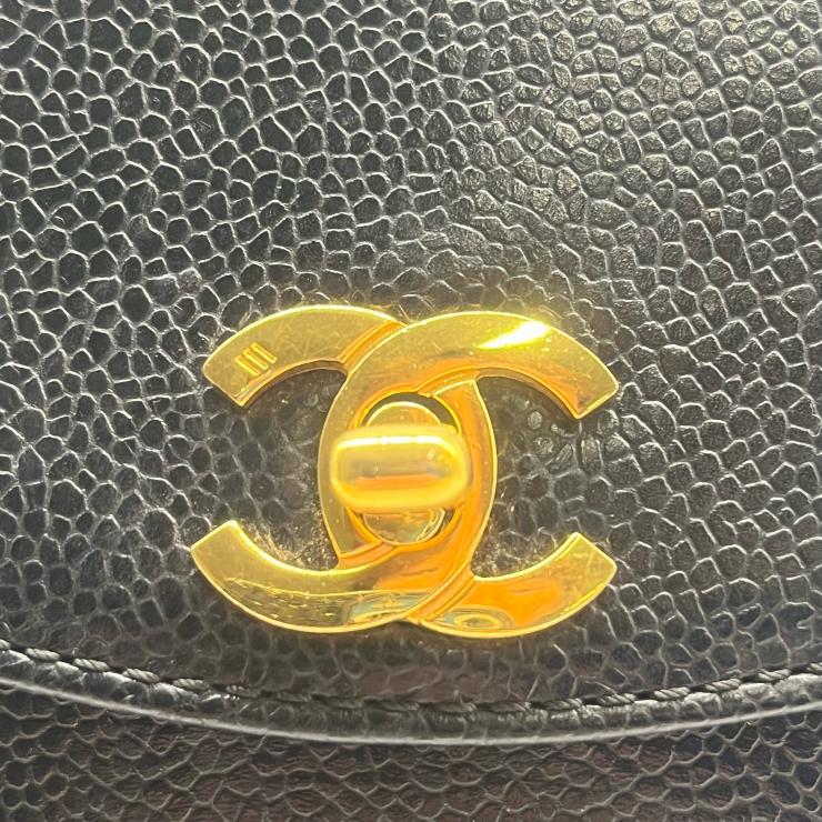 CHANEL シャネル チェーントートバッグ ショルダーバッグ キャビアスキン ココマーク ブラック ゴールド金具 ★美品★