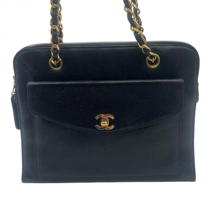 CHANEL シャネル チェーントートバッグ ショルダーバッグ キャビアスキン ココマーク ブラック ゴールド金具 ★美品★