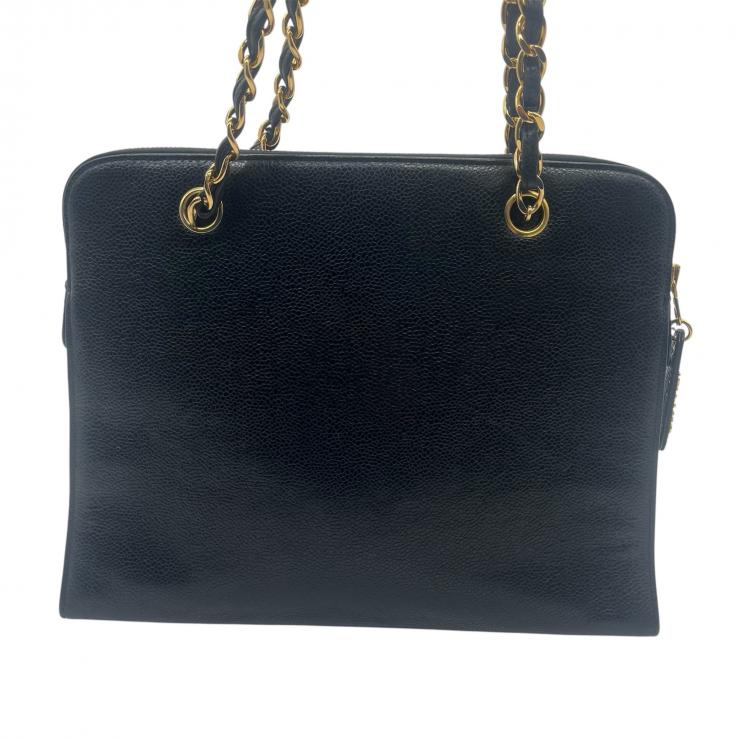 CHANEL シャネル チェーントートバッグ ショルダーバッグ キャビアスキン ココマーク ブラック ゴールド金具 ★美品★