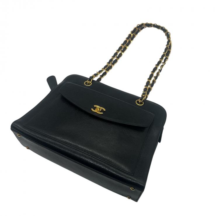 CHANEL シャネル チェーントートバッグ ショルダーバッグ キャビアスキン ココマーク ブラック ゴールド金具 ★美品★
