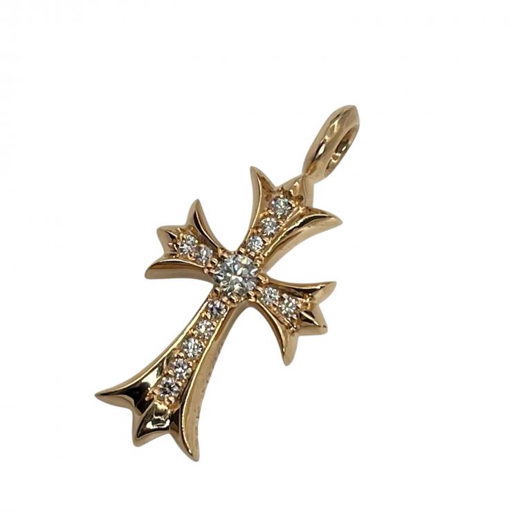 CHROME HEARTS クロムハーツ タイニーCHクロス 22K PAVEダイヤ ゴールドネックレストップ ピンクゴールド Fサイズ ★新品★