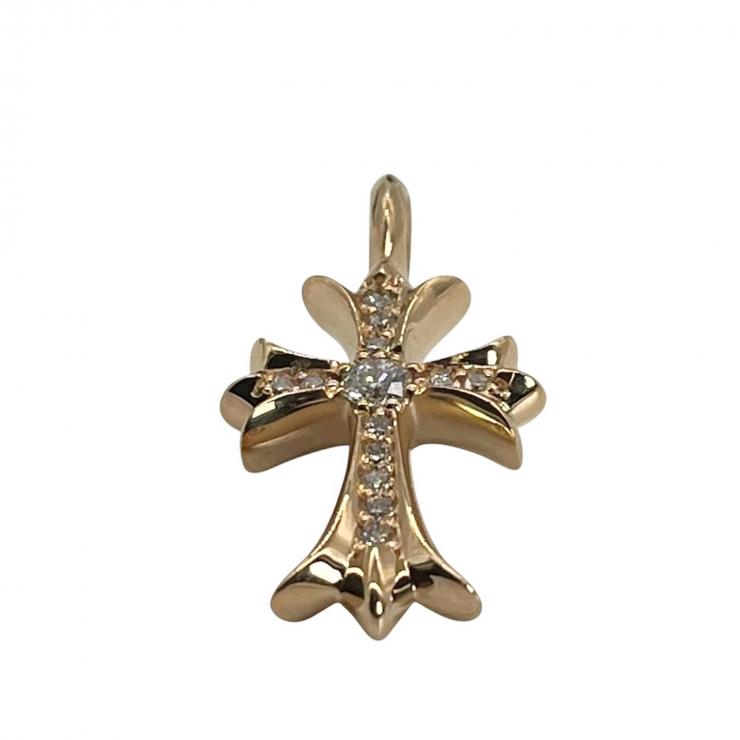 CHROME HEARTS クロムハーツ タイニーCHクロス 22K PAVEダイヤ ゴールドネックレストップ ピンクゴールド Fサイズ ★新品★