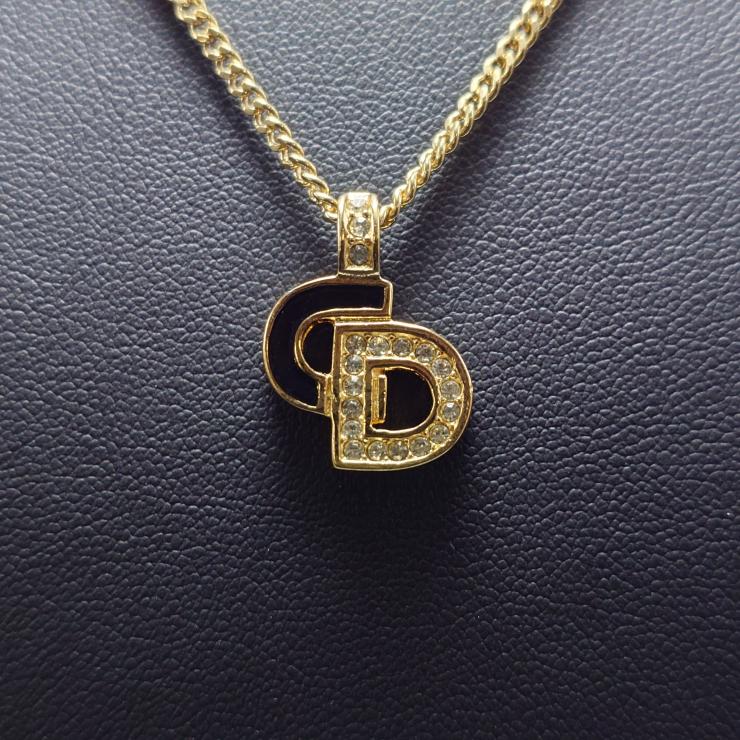 Christian Dior クリスチャンディオール ネックレス ディオールロゴ ゴールド調 ★良品★
