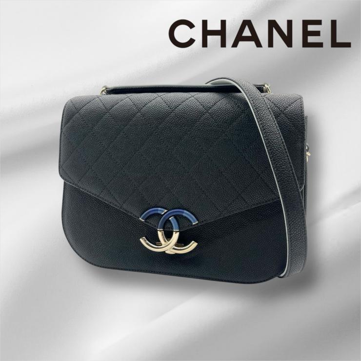 CHANEL シャネル マトラッセ ココマーク キルティング チェーンショルダーバッグ キャビアスキン ブラック ゴールド金具 ★美品★