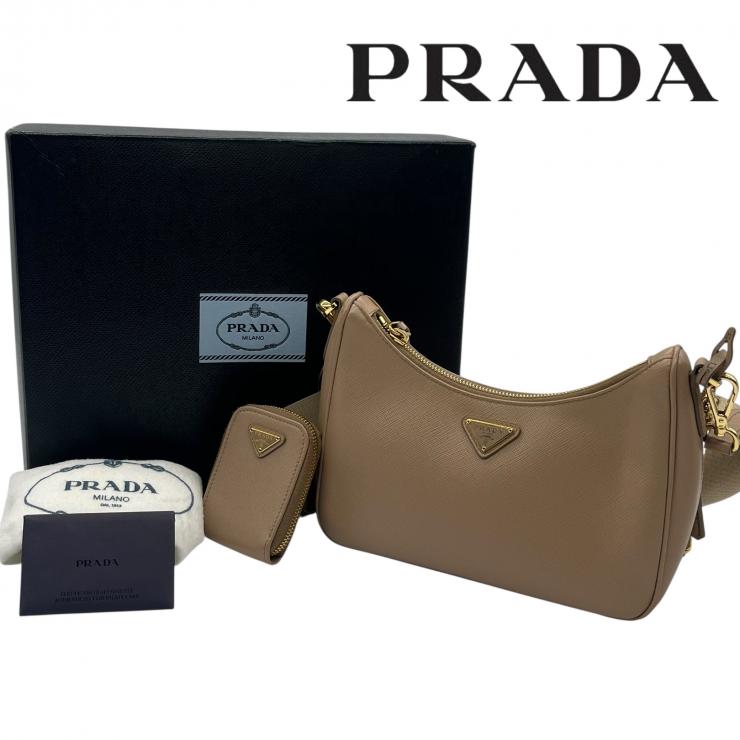 PRADA プラダ Re-Edition 2005 サフィアーノ チェーンショルダーバッグ ハンドバック 三角プレートロゴ レザー 1BH204 ★美品★
