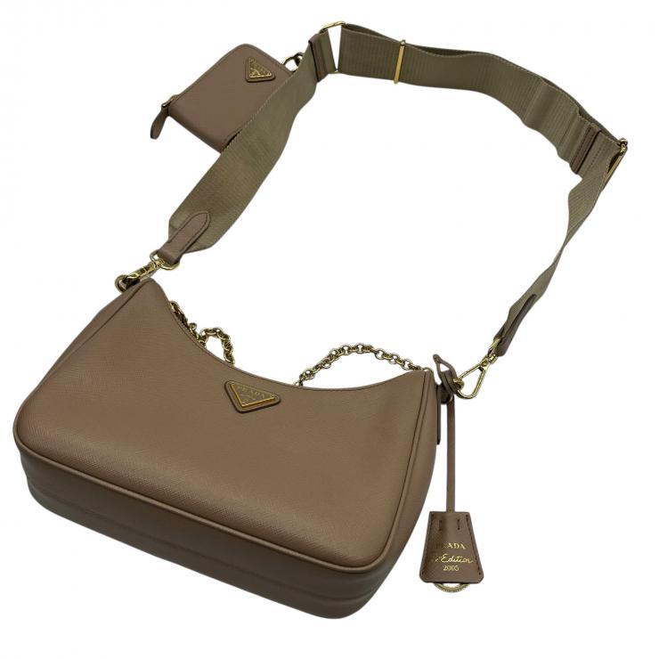 PRADA プラダ Re-Edition 2005 サフィアーノ チェーンショルダーバッグ ハンドバック 三角プレートロゴ レザー 1BH204 ★美品★