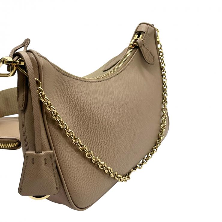 PRADA プラダ Re-Edition 2005 サフィアーノ チェーンショルダーバッグ ハンドバック 三角プレートロゴ レザー 1BH204 ★美品★