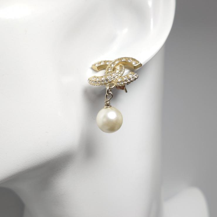 CHANEL シャネル ピアス 両耳用 ココマーク ストーン フェイクパール A15 ビンテージ ★おすすめ★