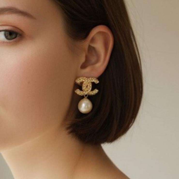 CHANEL シャネル ピアス 両耳用 ココマーク ストーン フェイクパール A15 ビンテージ ★おすすめ★