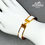 HERMES エルメス クリックH エナメル バングル ブレスレット 17cm アクセサリー ホワイト ゴールドカラー ★美品★
