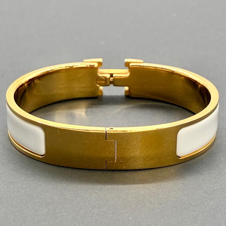 HERMES エルメス クリックH エナメル バングル ブレスレット 17cm アクセサリー ホワイト ゴールドカラー ★美品★