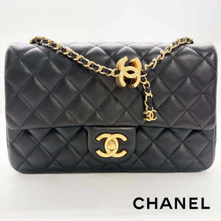 CHANEL シャネル マトラッセ ラムスキン ココマーク アジャスター チェーン フラップ ショルダーバック ランダムプレート ブラック ★美品★