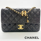 CHANEL シャネル マトラッセ ラムスキン ココマーク アジャスター チェーン フラップ ショルダーバック ランダムプレート ブラック ★美品★