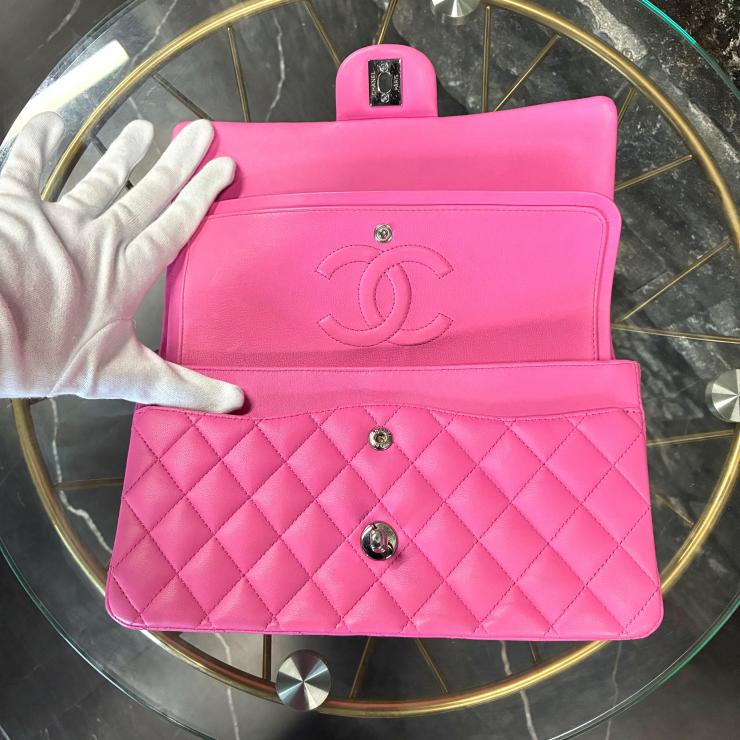 CHANEL シャネル マトラッセ25 ダブルフラップ チェーン ショルダーバッグ ラムスキン シルバー金具 ピンク 31番台 ★美品★ ★箱付★