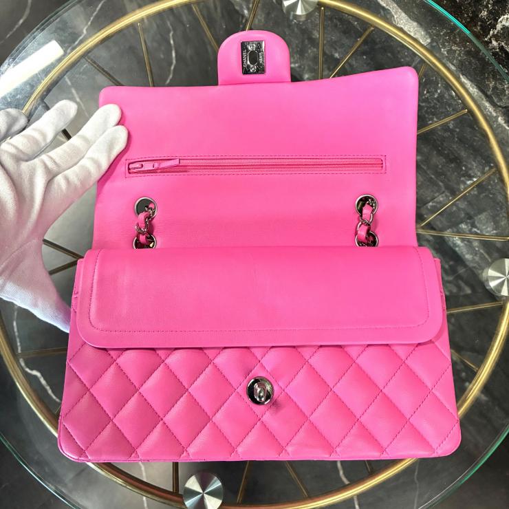 CHANEL シャネル マトラッセ25 ダブルフラップ チェーン ショルダーバッグ ラムスキン シルバー金具 ピンク 31番台 ★美品★ ★箱付★