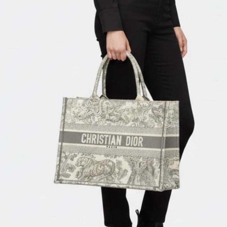 CHRISTIAN DIOR クリスチャンディオール ブックトート トワル・ドゥ・ジュイ エンブロイダリー グレーキャンバス レディース ★中古★