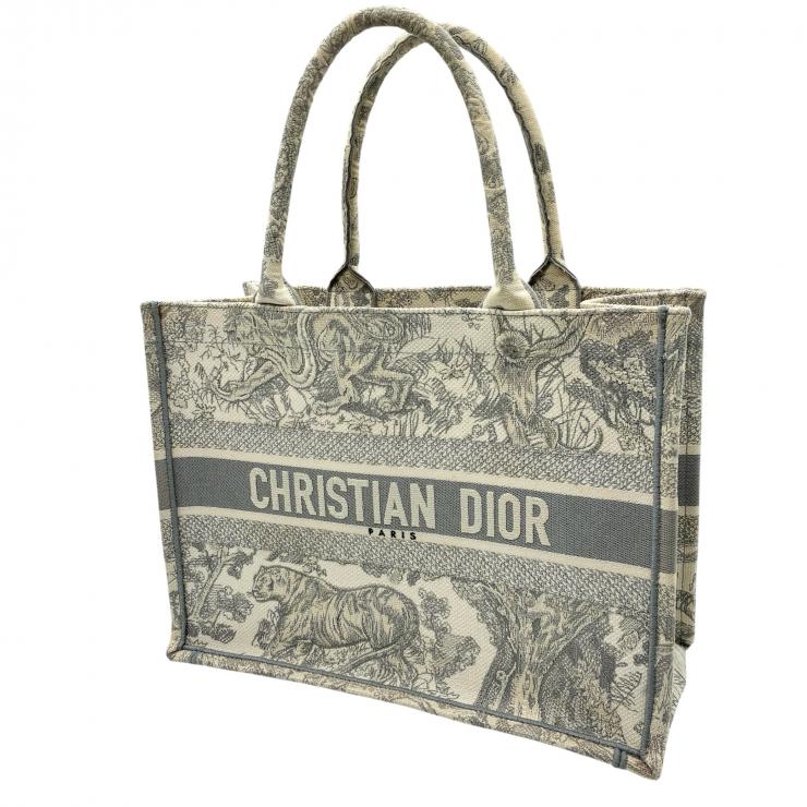 CHRISTIAN DIOR クリスチャンディオール ブックトート トワル・ドゥ・ジュイ エンブロイダリー グレーキャンバス レディース ★中古★