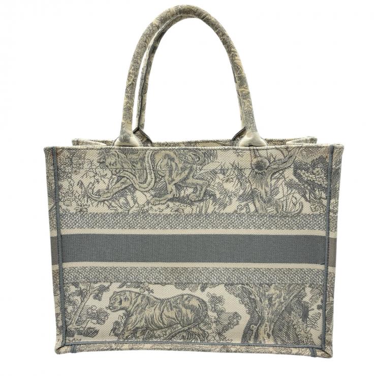 CHRISTIAN DIOR クリスチャンディオール ブックトート トワル・ドゥ・ジュイ エンブロイダリー グレーキャンバス レディース ★中古★