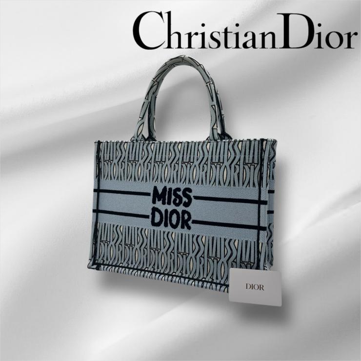 CHRISTIAN DIOR クリスチャンディオール ミスディオール ブックトート ミディアム キャンバストートバッグ ブルーxブラック 50MA★5264 ★日本限定★ギャラ付★