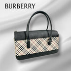 Burberry バーバリー ハンドバッグ バッグ 鞄 ノバチェック チェック柄 ブラックレザー レザー キャンバス ベージュ系 ブラック レディース ★中古品★