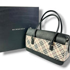 Burberry バーバリー ハンドバッグ バッグ 鞄 ノバチェック チェック柄 ブラックレザー レザー キャンバス ベージュ系 ブラック レディース ★中古品★