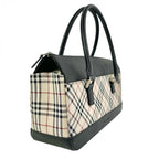Burberry バーバリー ハンドバッグ バッグ 鞄 ノバチェック チェック柄 ブラックレザー レザー キャンバス ベージュ系 ブラック レディース ★中古品★