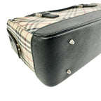 Burberry バーバリー ハンドバッグ バッグ 鞄 ノバチェック チェック柄 ブラックレザー レザー キャンバス ベージュ系 ブラック レディース ★中古品★
