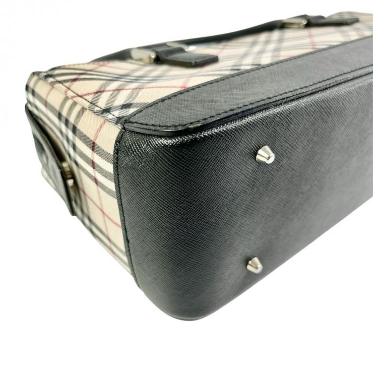 Burberry バーバリー ハンドバッグ バッグ 鞄 ノバチェック チェック柄 ブラックレザー レザー キャンバス ベージュ系 ブラック レディース ★中古品★