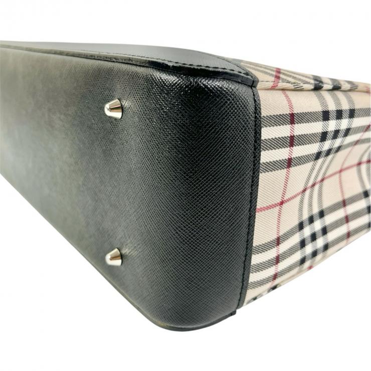 Burberry バーバリー ハンドバッグ バッグ 鞄 ノバチェック チェック柄 ブラックレザー レザー キャンバス ベージュ系 ブラック レディース ★中古品★