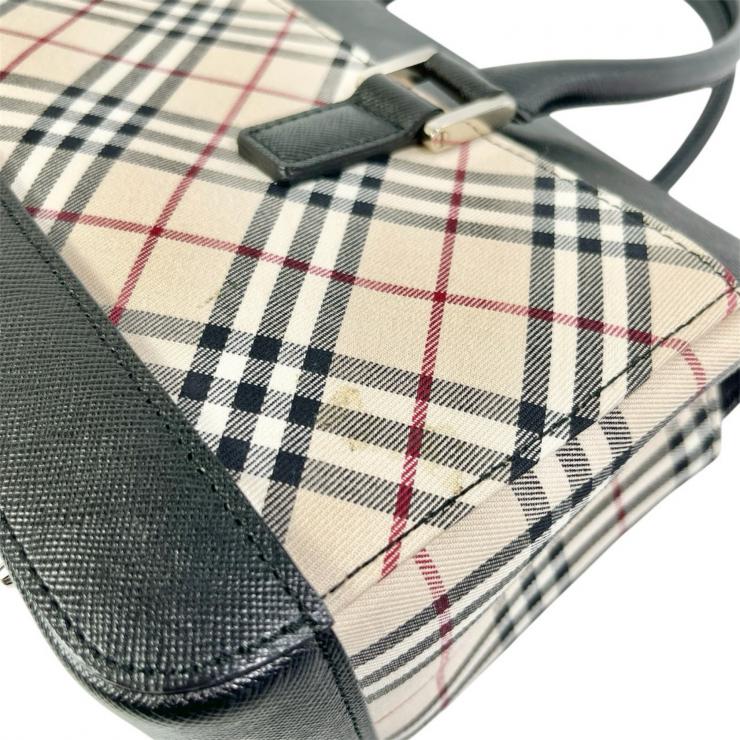 Burberry バーバリー ハンドバッグ バッグ 鞄 ノバチェック チェック柄 ブラックレザー レザー キャンバス ベージュ系 ブラック レディース ★中古品★