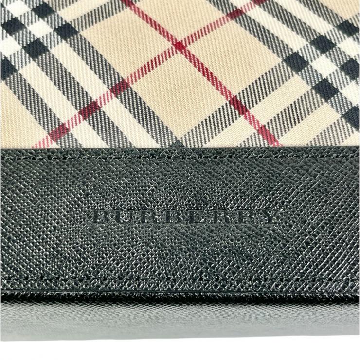 Burberry バーバリー ハンドバッグ バッグ 鞄 ノバチェック チェック柄 ブラックレザー レザー キャンバス ベージュ系 ブラック レディース ★中古品★