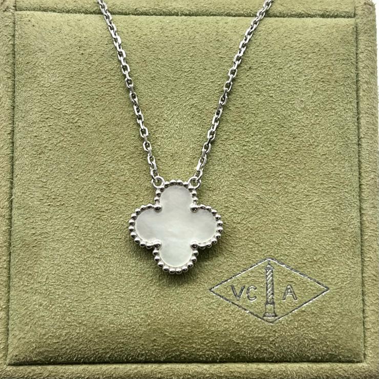 VanCleef & Arpels ヴァンクリーフ＆アーペル ヴィンテージアルハンブラ マザオブパール ネックレス ジュエリー K18WG ホワイトゴールド ★ギャラ★