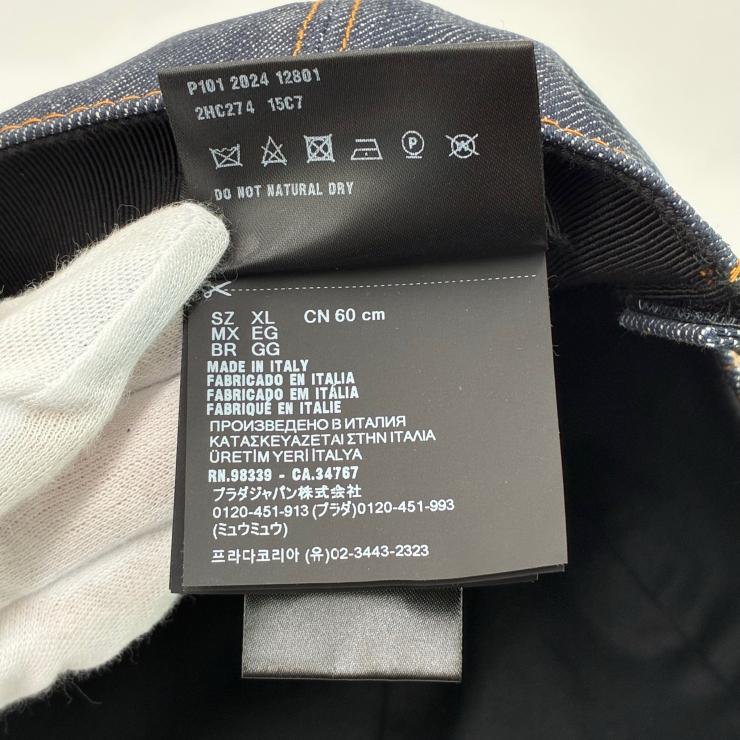 PRADA プラダ トライアングルロゴ ベースボールキャップ 帽子 コットン デニム サイズXL 2HC274 ファッション小物 ★美品★ ★袋付★