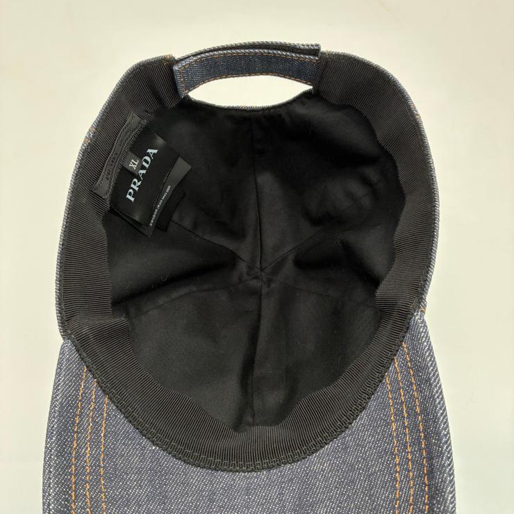 PRADA プラダ トライアングルロゴ ベースボールキャップ 帽子 コットン デニム サイズXL 2HC274 ファッション小物 ★美品★ ★袋付★