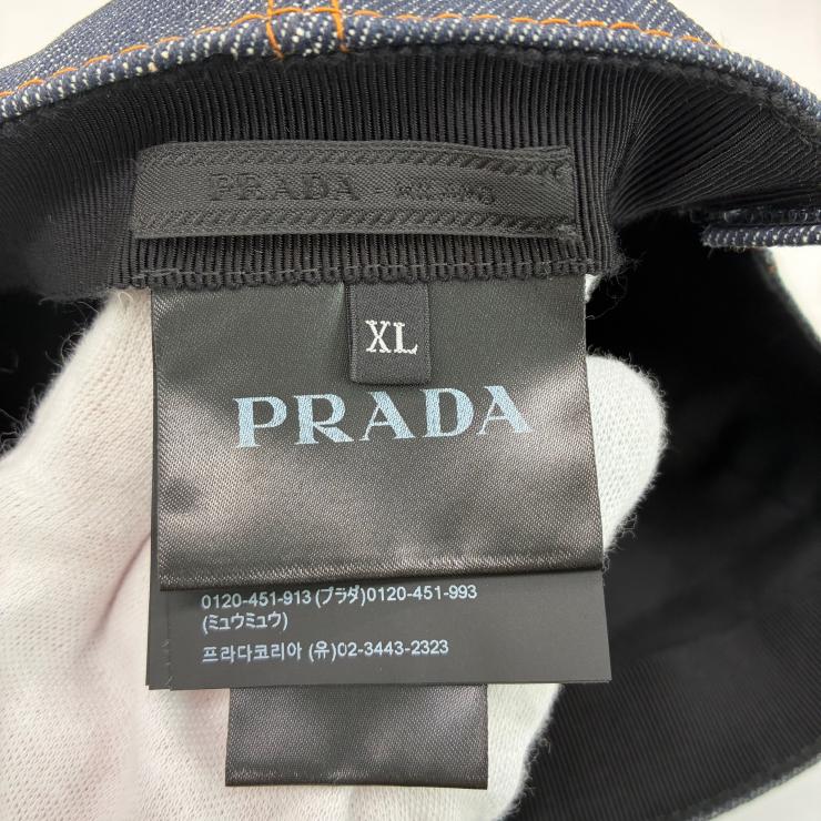 PRADA プラダ トライアングルロゴ ベースボールキャップ 帽子 コットン デニム サイズXL 2HC274 ファッション小物 ★美品★ ★袋付★