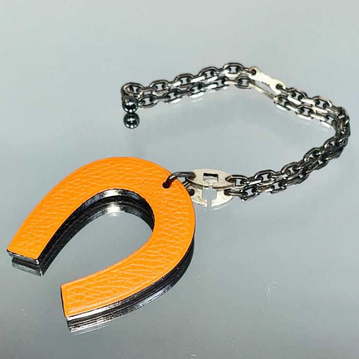 HERMES エルメス ホースシュー バッグチャーム チャーム キーホルダー レザー SV925 オレンジ 馬蹄 ユニセックス ★中古品★