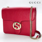 GUCCI グッチ インターロッキングG レザー チェーン ハンド ショルダーバッグ 2WAY レッド ゴールド金具 ★袋付★ ★美品★