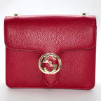GUCCI グッチ インターロッキングG レザー チェーン ハンド ショルダーバッグ 2WAY レッド ゴールド金具 ★袋付★ ★美品★