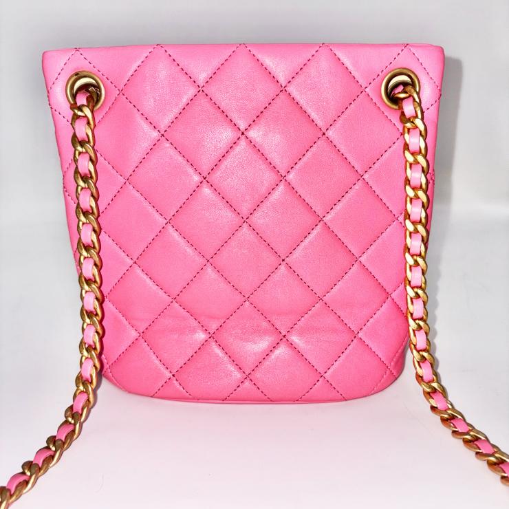 CHANEL シャネル マトラッセ ラムスキン バケットバッグ レターチェーン ランダムプレート ゴールドカラー ピンク ★美品★★袋付★