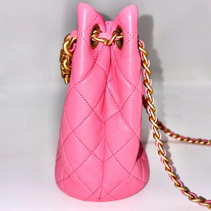 CHANEL シャネル マトラッセ ラムスキン バケットバッグ レターチェーン ランダムプレート ゴールドカラー ピンク ★美品★★袋付★