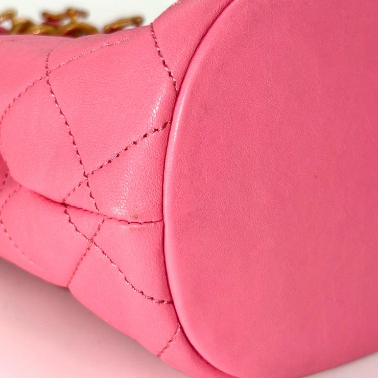CHANEL シャネル マトラッセ ラムスキン バケットバッグ レターチェーン ランダムプレート ゴールドカラー ピンク ★美品★★袋付★