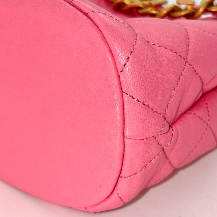 CHANEL シャネル マトラッセ ラムスキン バケットバッグ レターチェーン ランダムプレート ゴールドカラー ピンク ★美品★★袋付★