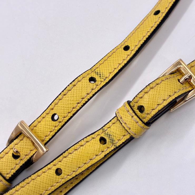 PRADA プラダ オデット サフィアーノ レザー 2WAY ショルダー ハンド バッグ イエロー ★美品★