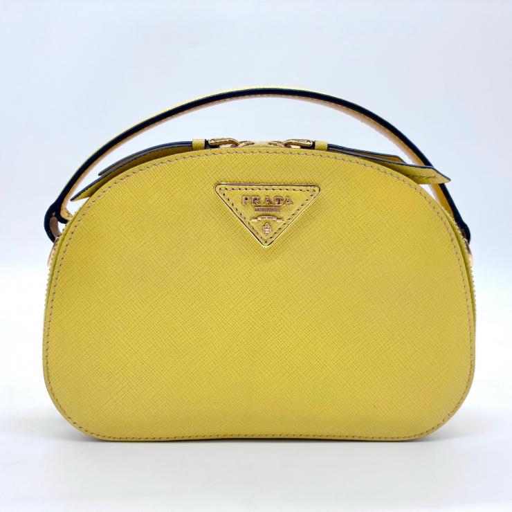 PRADA プラダ オデット サフィアーノ レザー 2WAY ショルダー ハンド バッグ イエロー ★美品★