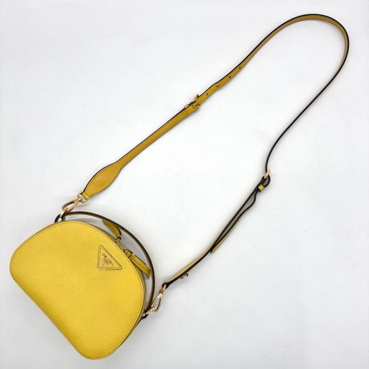 PRADA プラダ オデット サフィアーノ レザー 2WAY ショルダー ハンド バッグ イエロー ★美品★
