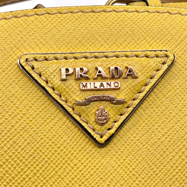 PRADA プラダ オデット サフィアーノ レザー 2WAY ショルダー ハンド バッグ イエロー ★美品★